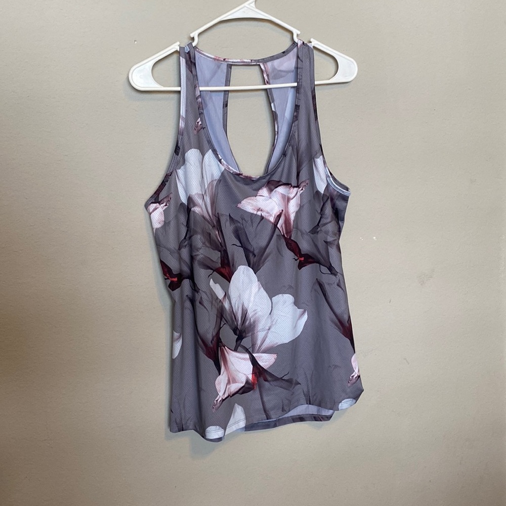 Fabletics Gray Floral Bess Pointelle Mesh Tank La… - image 1
